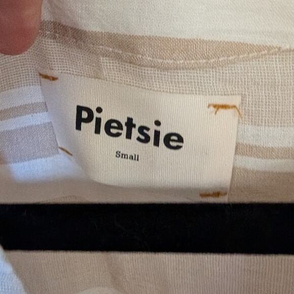 Pietsie Sayulita Sand Striped Cotton V-neck Tunic Mini Short Dress, size S - Picture 3 of 7